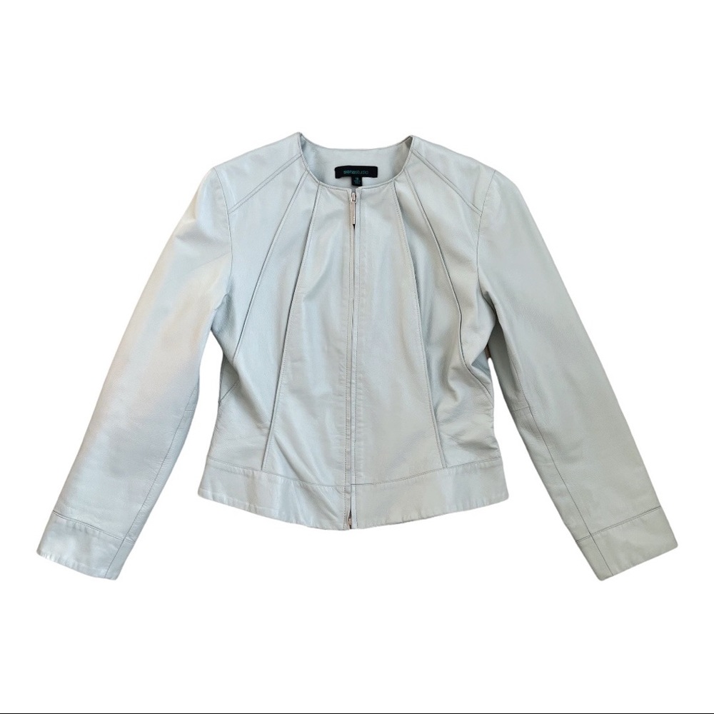 Siena Studio Genuine Leather Jacket Blue Mint Green Size 10 Medium
